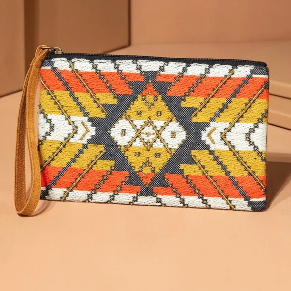 Handmade Hand Beaded Wristlet Clutch - Ethnic Inspired Design - Dyed Fine Cotton - Picture 2 of 6
